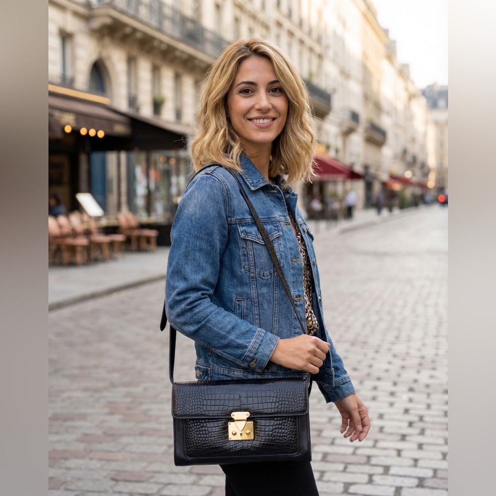 Bally Leather Croc-Embossed | 3 way Bag | Leather Lined | Vintage
